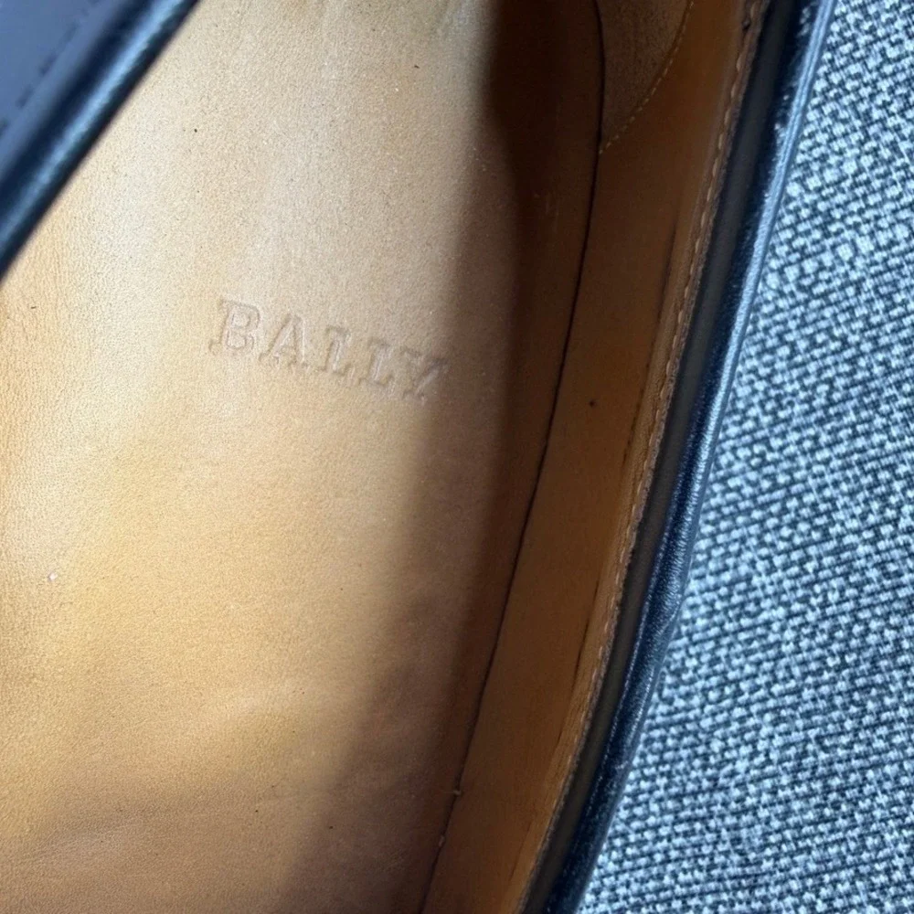 Bally Tribus Loafers Men 7.5E Black Leather Italian Apron Toe Penny Dress Shoes